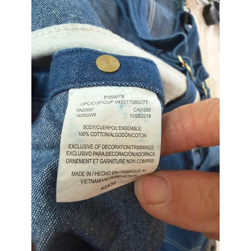 Liberty Mens Denim Bib Overalls Indigo Blue Green Zip Workwear 42x32 P359078